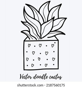 Ilustración de cactus del doodle vectorial. Planta de arte de la línea negra en una olla. Ideal para diferentes tipos de diseños y orígenes