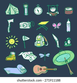 Vector doodle camping set