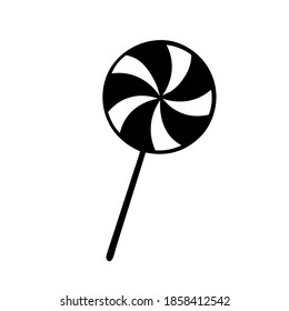 Vector doodle candy on a stick. Hand drawn outline illustration, isolated on white background. Christmas or New Year theme.