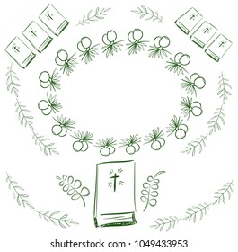 Vector doodle card olive frame with Bible