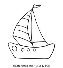 Vector doodle cartoon boat. Hand drawn sea boat, yacht. Graphic element for print, design