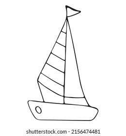 Vector doodle cartoon boat. Hand drawn sea boat, yacht. Graphic element for print, design