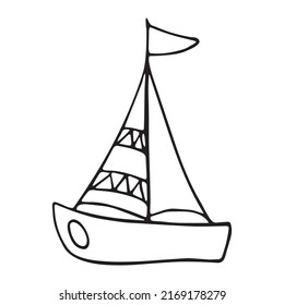 Vector doodle cartoon boat. Hand drawn sea boat, yacht. Graphic element for print, design