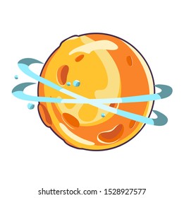 Vector doodle cartoon planet isolated on white background. Fantasy planet. Astronomic abstract objects, space travel theme. Hand drawn vector illustration.  Icon for web