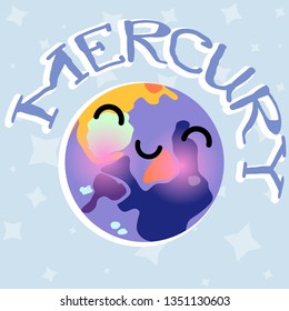 Vector doodle cartoon planets of solar system. Comic colored funny characters. Children's education.