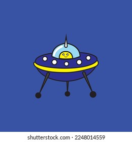 vector doodle cartoon ufo in space