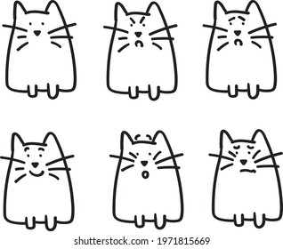 vector doodle cat emotions set simple cartoon template contour
