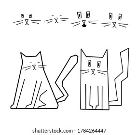 Vector doodle cats. Kittens and cat faces in graphic style for website design, fabric, T-shirt print.