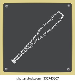 Vector doodle chalk drawn baseball bat icon on school blackboard 