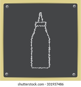 Vector doodle chalk drawn bottle with ketchup icon on school blackboard 