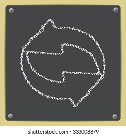 Vector doodle chalk drawn circle round arrows for business, diagram on school blackboard 