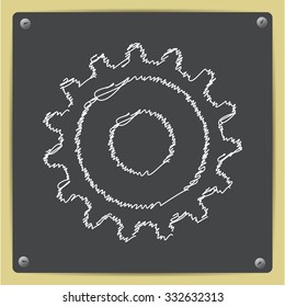 Vector doodle chalk drawn cogwheel icon on school blackboard 