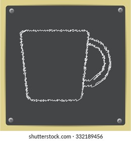 Vector doodle chalk drawn cup for tea or coffee icon on school blackboard 