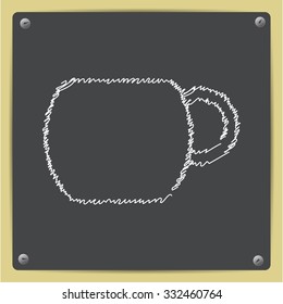 Vector doodle chalk drawn cup for tea or coffee icon on school blackboard 