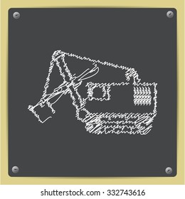 Vector doodle chalk drawn heavy machine icon on school blackboard 