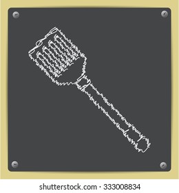 Vector doodle chalk drawn kitchen spatula icon on school blackboard 