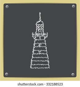 Vector doodle chalk drawn lighthouse icon on school blackboard 