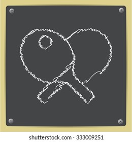 Vector doodle chalk drawn ping-pong icon on school blackboard 