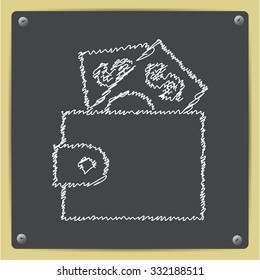 Vector doodle chalk drawn purse icon on school blackboard 