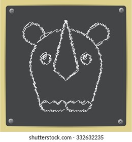 Vector doodle chalk drawn rhinoceros icon on school blackboard 