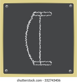 Vector doodle chalk drawn saw icon on school blackboard . Industrial equipment 