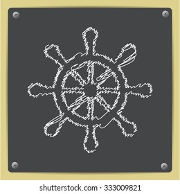 Vector doodle chalk drawn steering wheel icon on school blackboard 