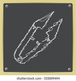 Vector doodle chalk drawn tailor seam ripper icon on school blackboard 