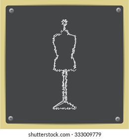 Vector doodle chalk drawn tailor model icon on school blackboard 