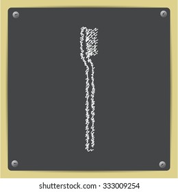 Vector doodle chalk drawn tooth brush icon on school blackboard 