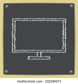 Vector doodle chalk drawn TV or monitor icon on school blackboard 