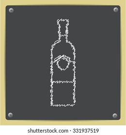 Vector doodle chalk drawn vine bottle template on school blackboard 