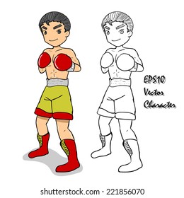 vector doodle character with line art for coloring book title "Boxer"