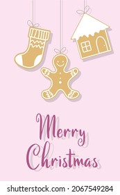 Vector doodle Christmas card with gingerbread house and man. decorative Christmas and New Year greeting card or postcard templates with sweet tasty gingerbread houses and holiday wishes. EPS