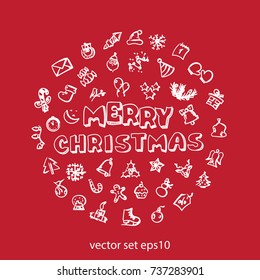Vector doodle christmas icons set. Stock cartoon signs for design.