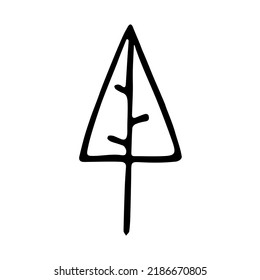 Vector doodle Christmas tree illustration. Hand-drawn fir tree isolated on white background. Outline Scandinavian forest. Happy New Year, Merry Christmas holiday celebration, nature, camping symbol