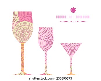 Vector doodle circle texture three wine glasses silhouettes pattern frame