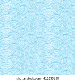 Vector doodle circle water, scale texture vertical seamless pattern background