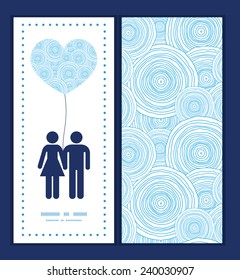 Vector doodle circle water texture couple in love silhouettes frame pattern invitation greeting card template