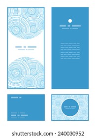 Vector doodle circle water texture vertical frame pattern invitation greeting, RSVP and thank you cards set