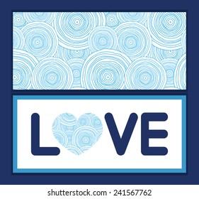 Vector doodle circle water texture love text frame pattern invitation greeting card template