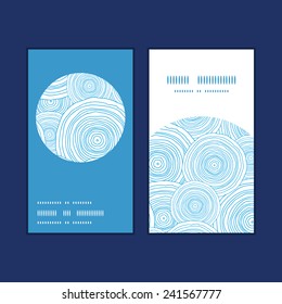 Vector doodle circle water texture vertical round frame pattern business cards set