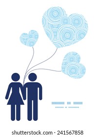 Vector doodle circle water texture couple in love silhouettes frame pattern invitation greeting card template