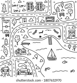 Simple City Map Drawing Community Town Map Images, Stock Photos & Vectors | Shutterstock