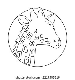Clíparte de doodle vectorial de una jirafa, página de color con cara animal
