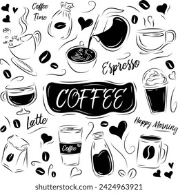 Vector doodle coffee element collection vector