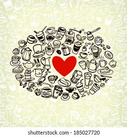 vector doodle coffee, tea and confectionery icons