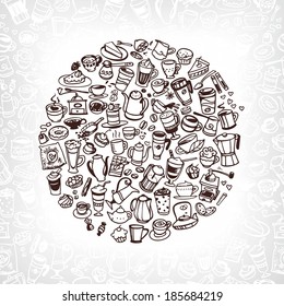 vector doodle coffee, tea and confectionery icons