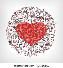 vector doodle coffee, tea and confectionery icons