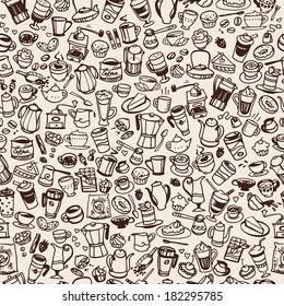 vector doodle coffee and tea seamless background