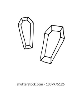 Vector doodle coffin set. Outline coffin isolated on white background. Hand drawn casket 
death symbol. Rest in Peace image. Sign of Halloween, Day of the Dead, burial, funeral services, RIP